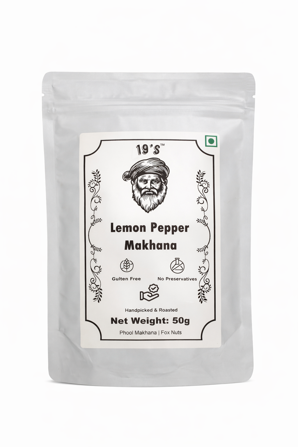 19’s Lemon Pepper Makhana (Fox Nuts) | Handpicked & Roasted | Gluten Free | No Preservatives | Healthy Snack | 50g