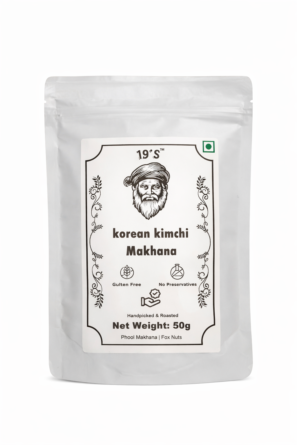 19's Korean Kimchi Makhana, Gluten Free, No Preservatives, Handpicked & Roasted Fox Nuts, 50g